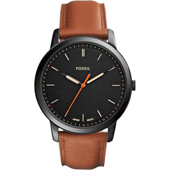 Minimalist Men's Watch with Leather or Stainless Steel Band Chronograph Brown